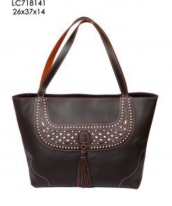 Bolso capacha de piel solapa picada grande