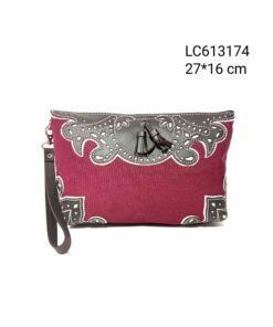 Cartera de mano lona picada en piel