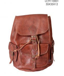 Mochila de cuero y tapíz