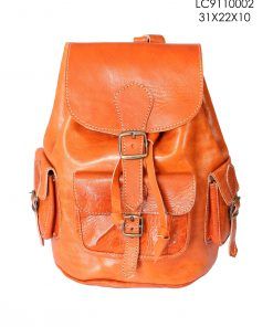 Mochila de Cuero Básica con Bolsillos Mediana